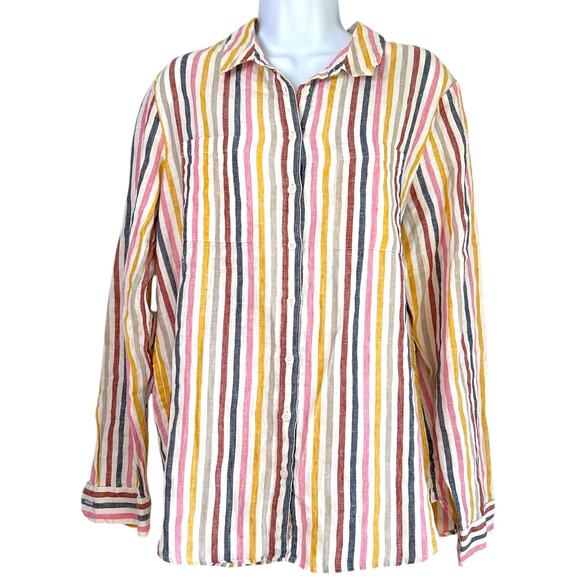 Boden Tops - Boden Womens Linen Multicolor Striped Button Up Shirt Size 8 Staple Work